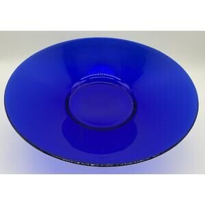 Cobalt Glass Large 13" Diameter Serving Bowl Footed 2.5" Tall Blue Art Glass